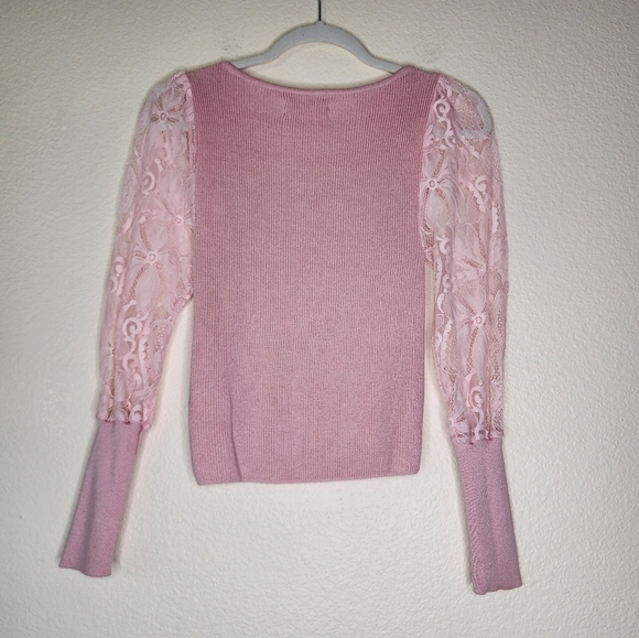 Anthropologie Barbie Pink Lace Sleeve Sweater XXSP - Picture 4 of 7